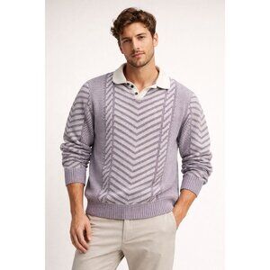 Royal Prestige Purple Chervon Long Sleeve V Neck Sweater Size XL Vintage 90s